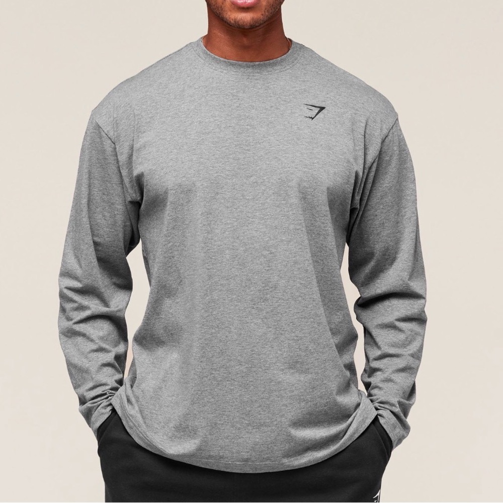 Gymshark Essential Oversized Long Sleeve Shirt Charcoal Grey Core Marl